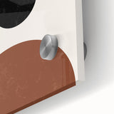 Close-up of an abstract minimalist wall art design featuring vibrant colors and geometric shapes on acrylic glass, perfect for modern home decor accents.