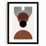 Abstract minimalist wall art featuring a framed design with a black mat, showcasing geometric patterns in neutral tones, ideal for modern home decor.