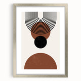 Abstract minimalist wall art featuring a silver-framed design with a mat, showcasing geometric shapes and neutral tones, ideal for modern decor. Perfect for enhancing living spaces or offices with a touch of elegance and sophistication.