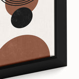 Framed abstract minimalist design wall art featuring a vibrant color palette of blues, greens, and golds, enhancing modern interior decor.