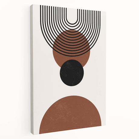 Stretched canvas artwork showcasing an abstract minimalist design, featuring soothing earth tones and geometric shapes, perfect for modern home decor.