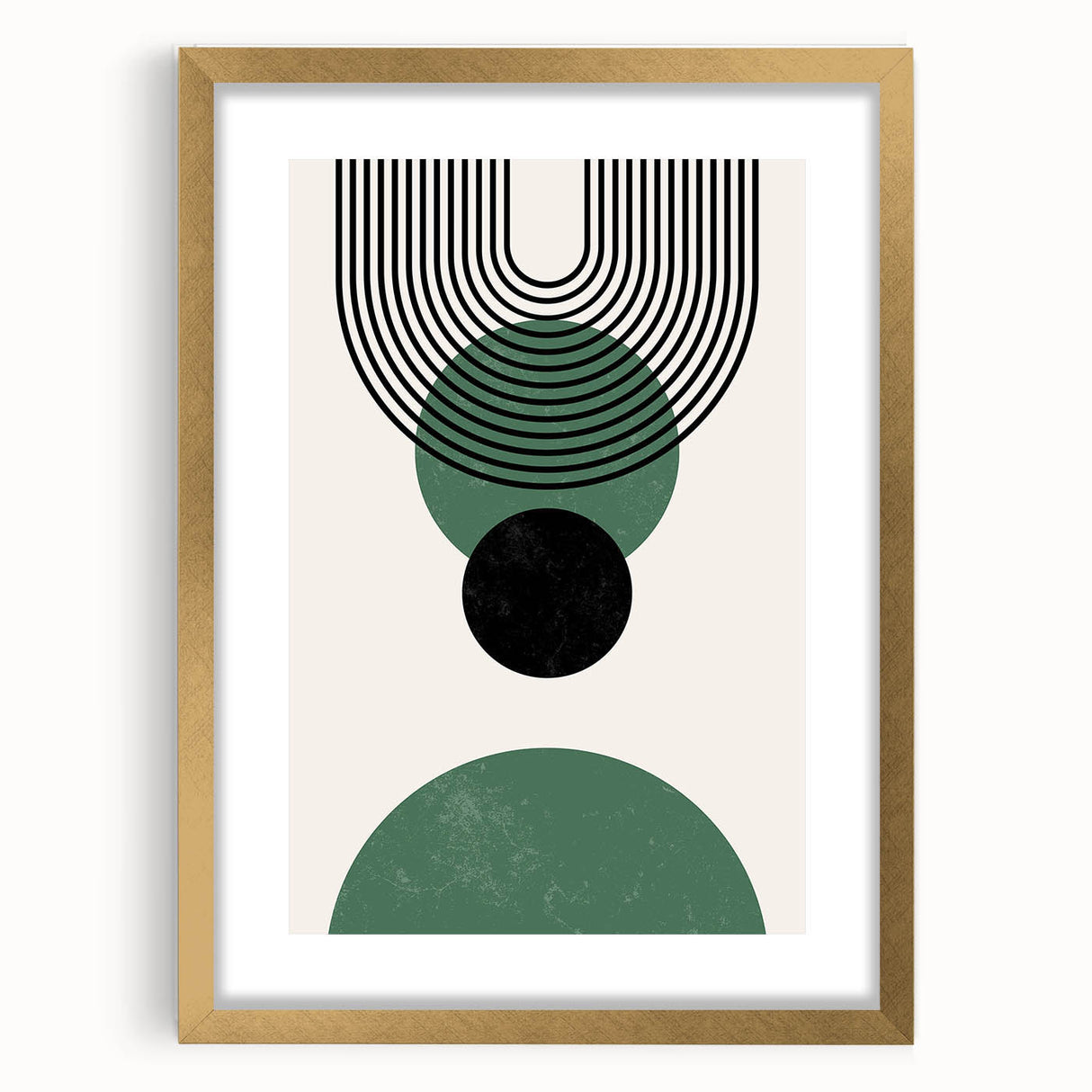 Abstract minimalist wall art design showcasing a gold-framed canvas with a mat, featuring geometric patterns and soft neutral tones, perfect for modern decor.