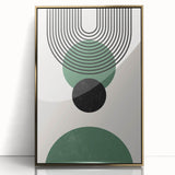 Framed abstract minimalist wall art featuring a gold-accented design, displayed in an elegant setting, perfect for modern interior decor enhancement.