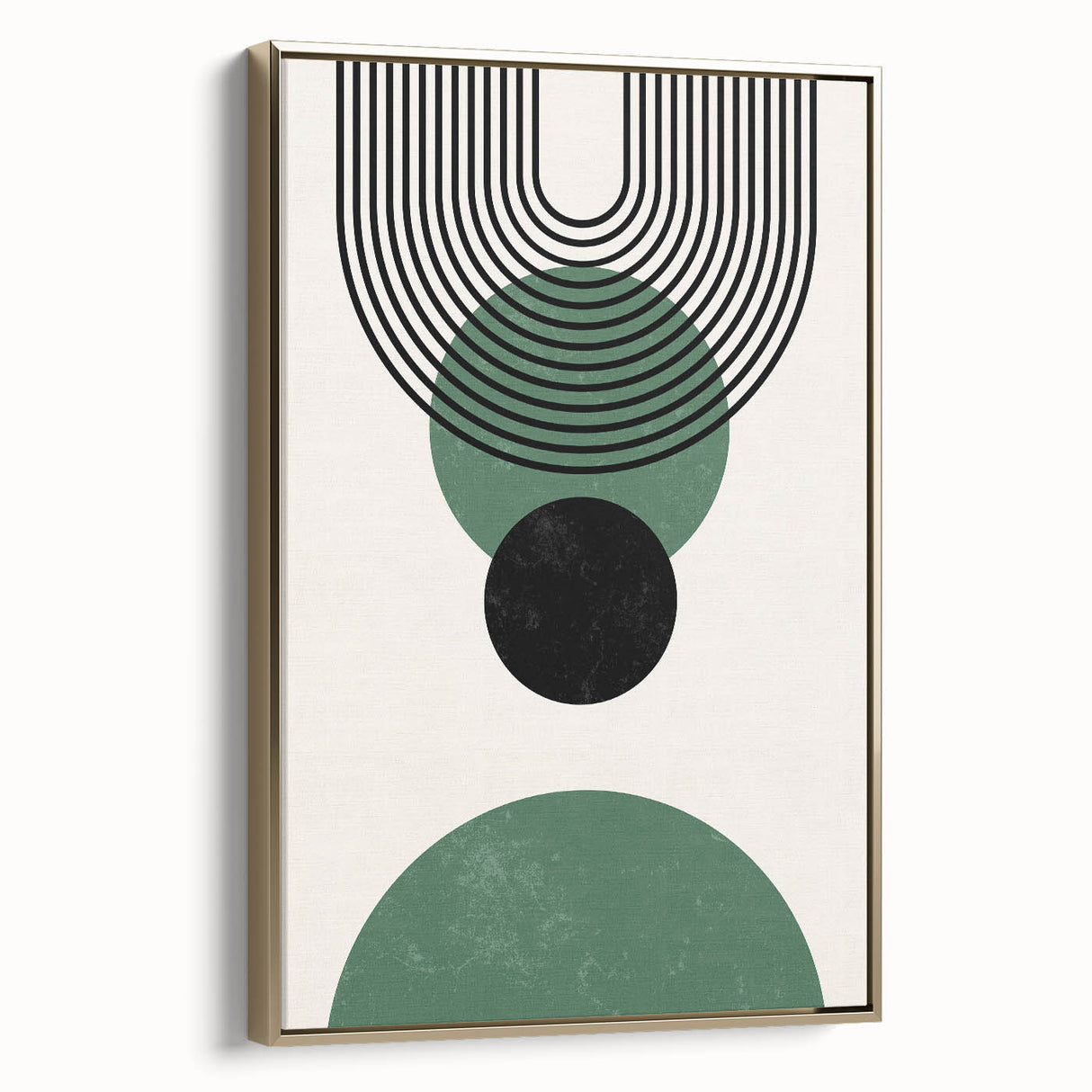Framed canvas featuring an abstract minimalist design with gold accents, showcasing a modern wall art collection; ideal for contemporary home decor.
