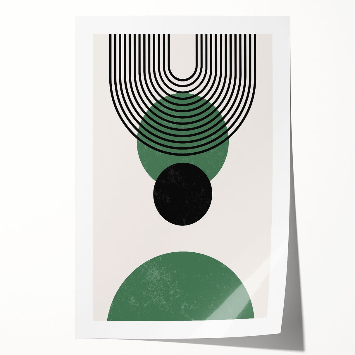 Abstract minimalist wall art print showcasing a blend of soft pastel colors with geometric shapes, designed for modern home decor, rolled for easy framing.