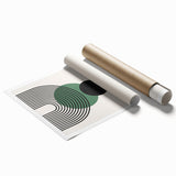 Abstract minimalist wall art print showcasing soft pastel colors and geometric shapes, rolled for shipping in a protective cardboard tube, perfect for modern decor.