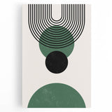 Abstract minimalist wall art design in vibrant colors, showcasing geometric shapes and lines on a stretched canvas, ideal for modern home décor.