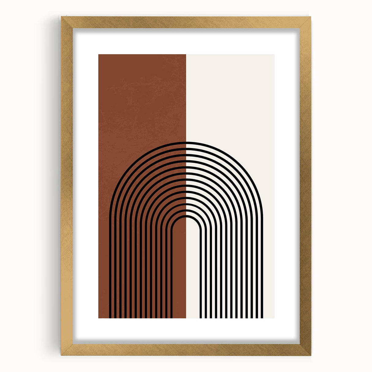 Elegant abstract minimalist wall art design featuring a gold frame with mat, showcasing a modern aesthetic ideal for contemporary home decor.