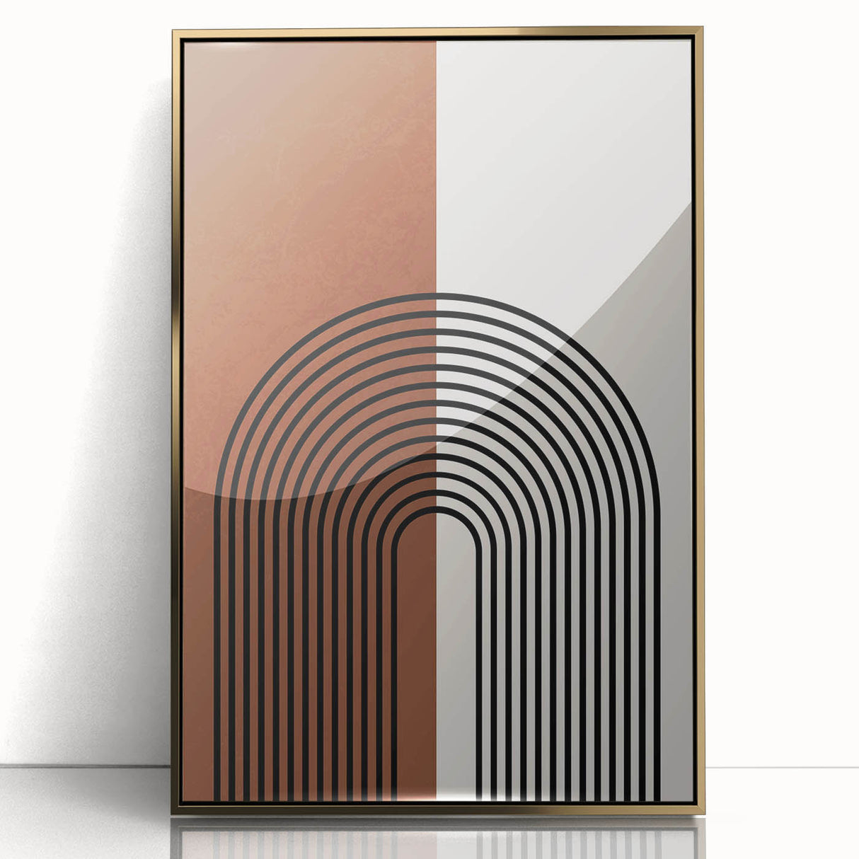Framed abstract minimalist wall art design featuring a gold-accented acrylic finish, showcasing a modern aesthetic ideal for contemporary home decor.
