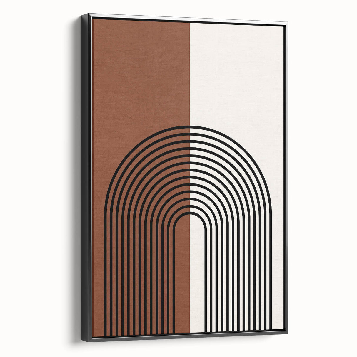 Framed canvas wall art featuring an abstract minimalist design in black, showcasing a sleek side view. Ideal for modern decor, enhancing contemporary interiors.