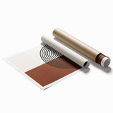 Abstract minimalist wall art print showcasing a blend of soft earth tones and geometric shapes, rolled for easy shipping and display. Ideal for modern home decor.