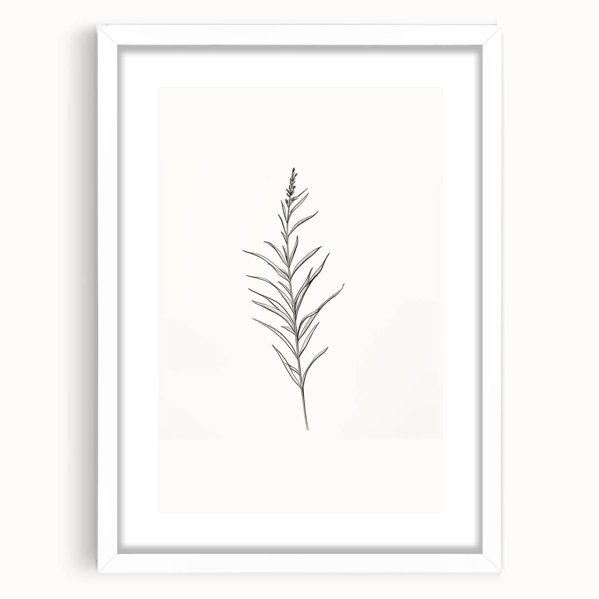 Framed abstract minimalist wall art design featuring soft pastel colors and geometric shapes, presented with a white mat for an elegant display.