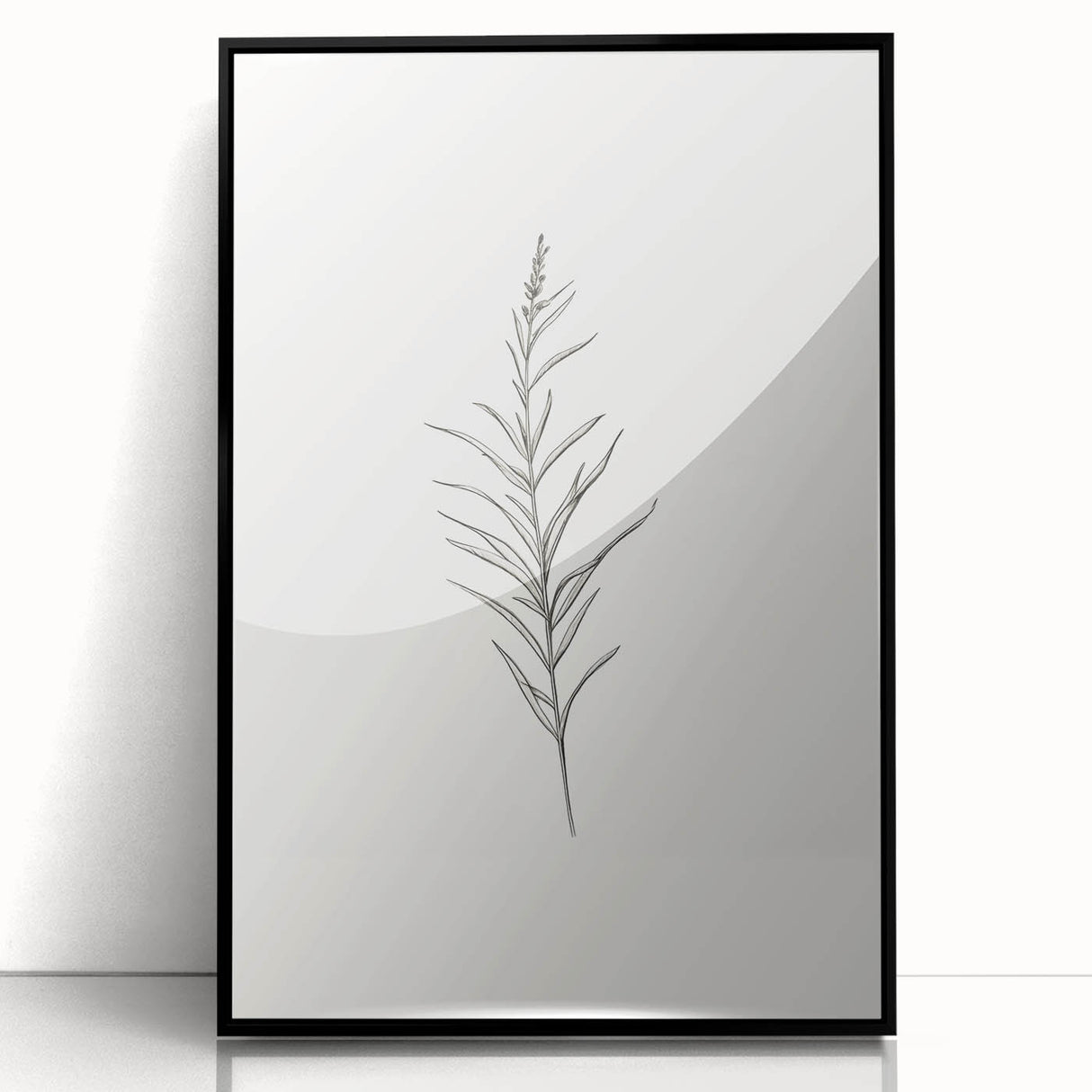 Framed abstract minimalist wall art design with black and white geometric patterns, showcasing a sleek modern aesthetic for home decor.