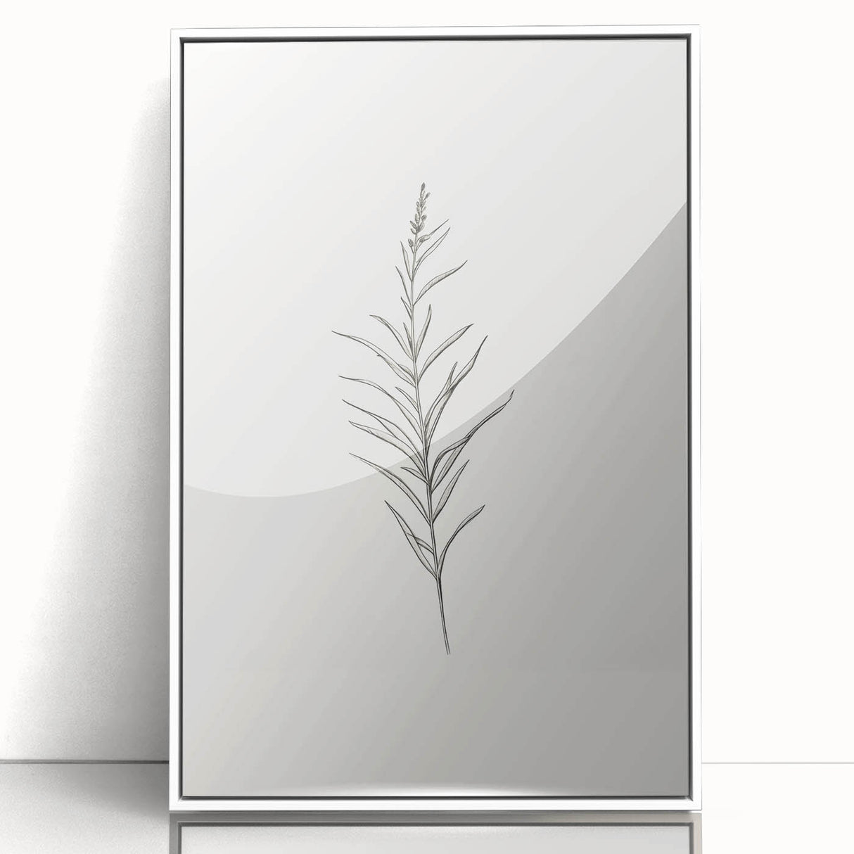 Framed minimalist wall art with abstract design in shades of blue and green, set against a sleek white frame, perfect for modern decor.