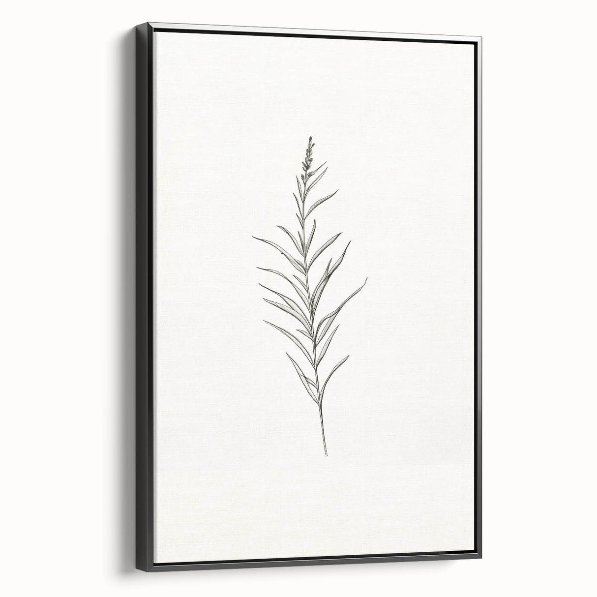 Framed abstract minimalist wall art showcasing a sleek black design with clean lines, elegantly displayed in a modern interior setting.