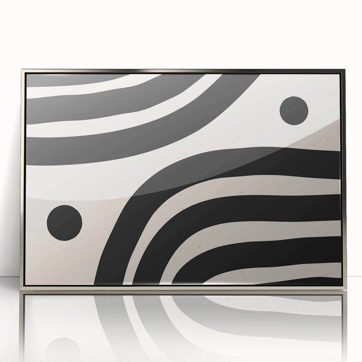 Framed acrylic wall art featuring an abstract minimalist design with silver accents, showcasing a modern aesthetic perfect for contemporary home decor.