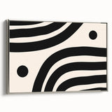 Framed abstract minimalist wall art in a silver frame, showcasing a modern design with soft colors, ideal for contemporary home decor. The side view emphasizes its sleek profile and elegant presentation.