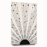 Abstract minimalist wall art collection displayed in an acrylic glass frame, showcasing a side view with pins securing the artwork. The design features soft color gradients and geometric shapes, perfect for modern home decor.