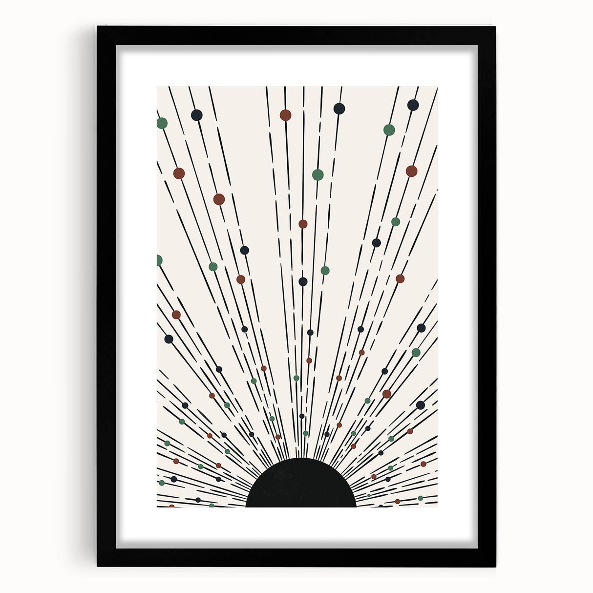 Abstract minimalist wall art design featuring a black frame and mat, showcasing a modern aesthetic suitable for contemporary home decor, emphasizing simplicity and elegance.