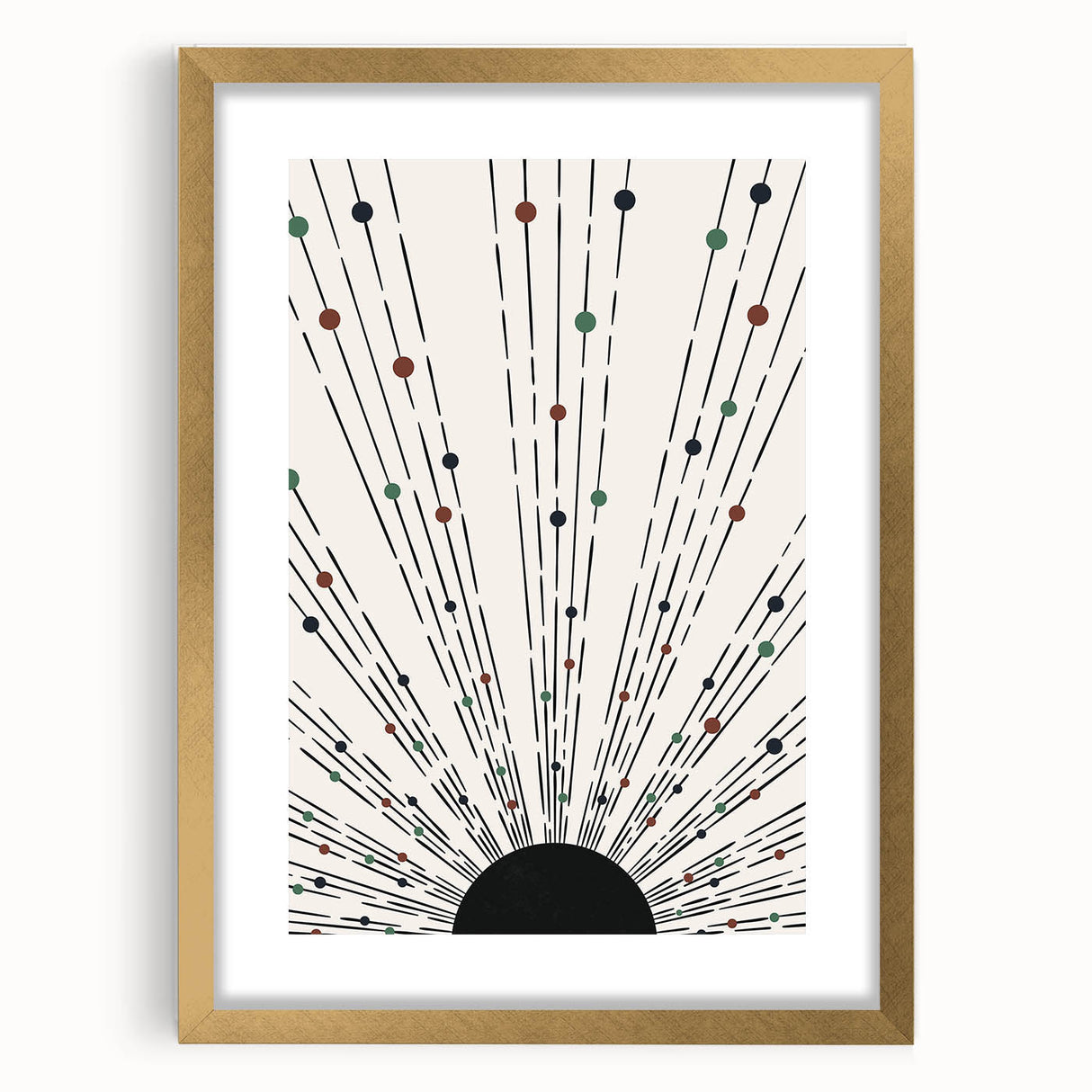 Abstract minimalist wall art featuring a 161 design, framed with a gold mat, showcasing elegant lines and a contemporary aesthetic for modern decor.