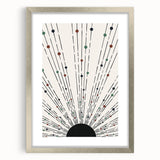 Abstract minimalist wall art design featuring a silver-framed print with a mat, showcasing geometric shapes in soft colors, perfect for modern home decor.