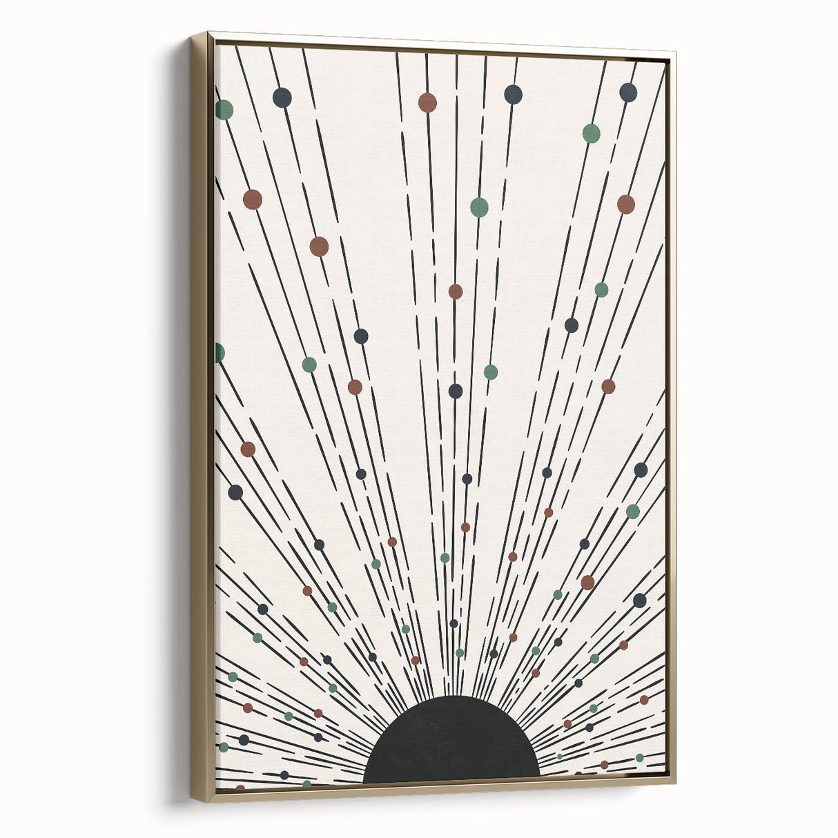Framed abstract minimalist wall art design featuring a gold color scheme, showcasing elegant lines and shapes. Ideal for modern home decor, it adds a touch of sophistication and style. Perfect for living rooms or galleries.