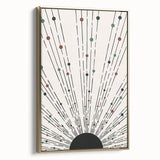 Framed abstract minimalist wall art design featuring a gold color scheme, showcasing elegant lines and shapes. Ideal for modern home decor, it adds a touch of sophistication and style. Perfect for living rooms or galleries.