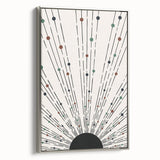 Framed canvas artwork showcasing an abstract minimalist design in silver hues, displayed in a side view to highlight its sleek profile and modern aesthetic.