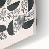 Close-up of an abstract minimalist wall art piece showcasing a vibrant blend of colors with smooth acrylic glass finish, perfect for modern decor. The design features geometric shapes and a calming aesthetic, enhancing any contemporary space.