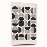 Acrylic glass wall art showcasing an abstract minimalist design with a soft color palette, viewed from the side, highlighting its sleek profile and modern aesthetic. Ideal for contemporary home decor.