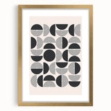Abstract minimalist wall art featuring a gold-framed design, showcasing a modern aesthetic with a mat background, perfect for contemporary home decor.