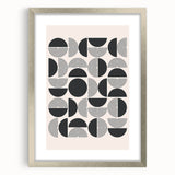Abstract minimalist design wall art featuring a sleek silver frame with a mat, showcasing a modern aesthetic ideal for contemporary home decor. Perfect for adding a touch of elegance to living spaces.