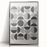 Framed abstract minimalist wall art design featuring a silver acrylic front, displaying geometric patterns and soft color gradients, ideal for modern decor.