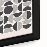Close-up of a framed abstract minimalist wall art piece featuring soft pastel colors and geometric shapes, perfect for modern home decor and artistic interiors.