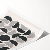 Abstract minimalist wall art print showcasing soft pastel colors with geometric shapes and lines, elegantly rolled for easy framing and display. Perfect for modern home decor.