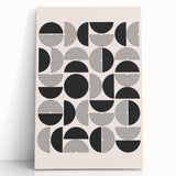 Abstract minimalist wall art featuring a soft color palette of muted tones, showcasing geometric shapes and organic lines, ideal for modern home decor.