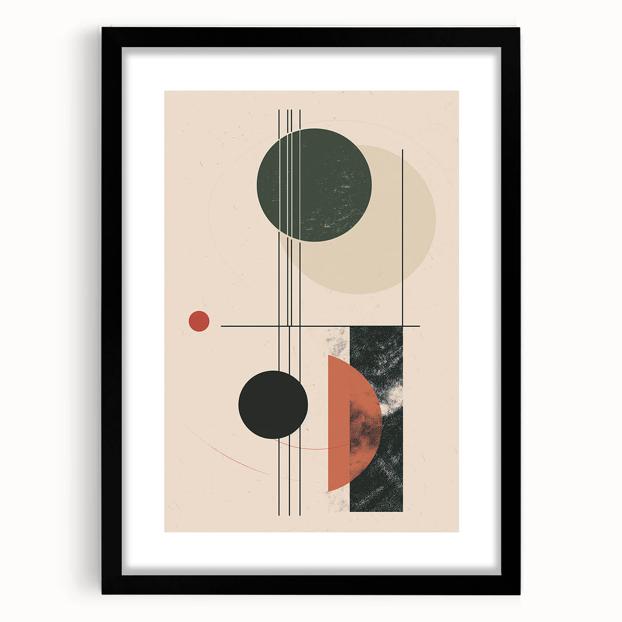 Black-framed abstract minimalist wall art piece showcasing a modern design with clean lines and rich textures, perfect for contemporary home decor.