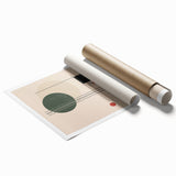 Abstract minimalist wall art print showcasing a blend of soft pastel colors, featuring geometric shapes and fluid lines, rolled and ready for framing. Perfect for modern decor enthusiasts seeking a stylish addition to their home or office space.