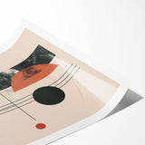 Abstract minimalist wall art print showcasing soft pastel colors and geometric shapes, perfect for modern home decor, presented in a rolled format for easy framing.