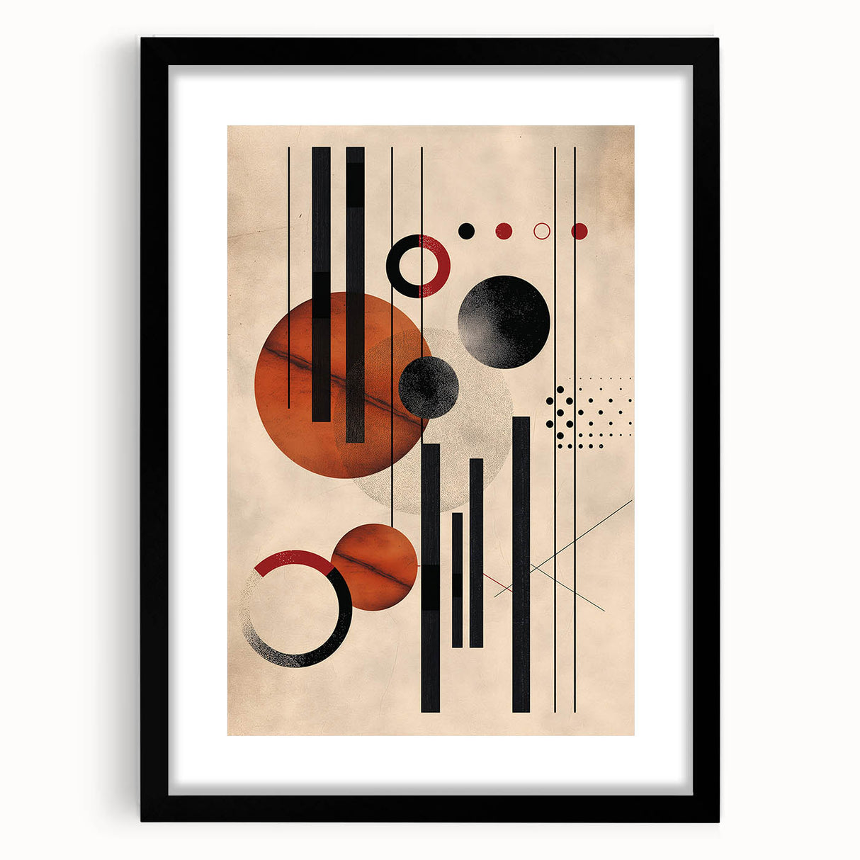 Abstract minimalist wall art design in a black frame with a mat, showcasing sleek lines and neutral tones, perfect for modern home decor and stylish interiors.