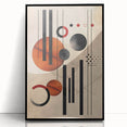 Framed abstract minimalist wall art print featuring a sleek black design with angular shapes and soft colors, ideal for modern home decor and gallery walls.