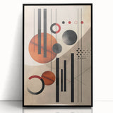 Framed abstract minimalist wall art print featuring a sleek black design with angular shapes and soft colors, ideal for modern home decor and gallery walls.