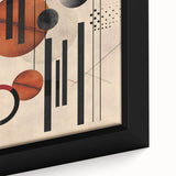 Close-up of an abstract minimalist framed wall art piece showcasing geometric shapes in soft earth tones, perfect for modern home decor.
