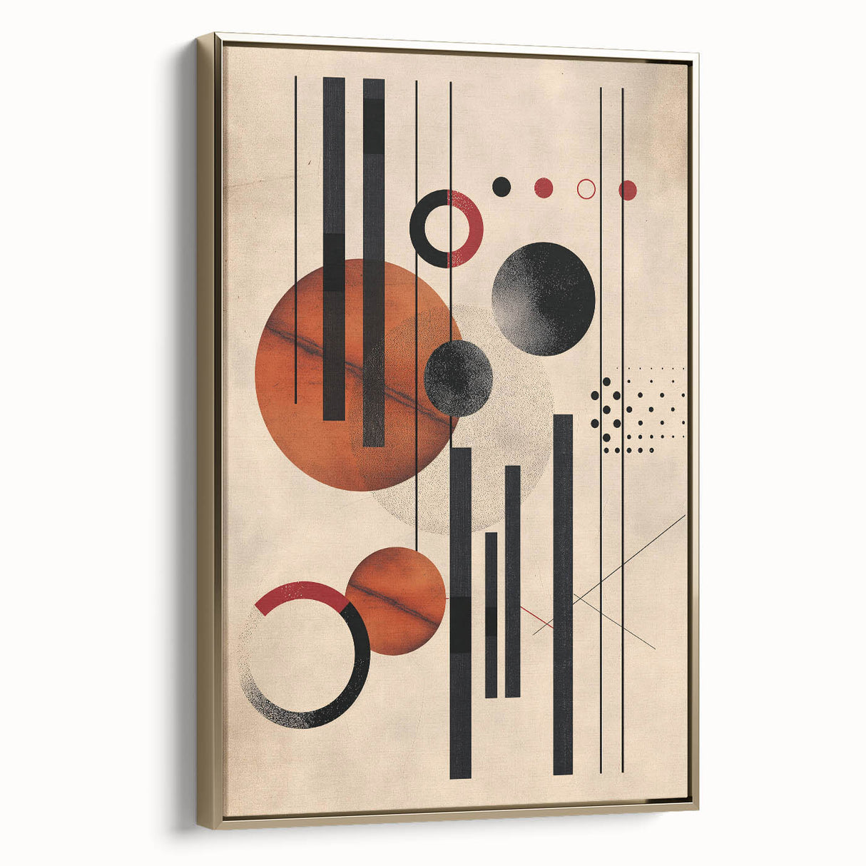 Framed abstract minimalist wall art design showcasing a gold color palette, highlighting geometric shapes and textures, perfect for modern home decor.