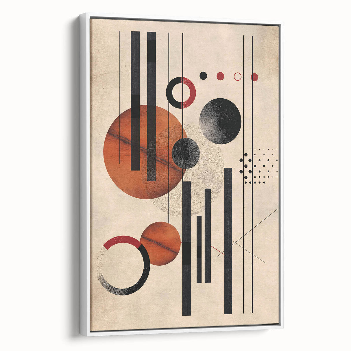 Framed abstract minimalist wall art in a chic design, showcasing soft white tones and simple geometric shapes, perfect for modern home decor.