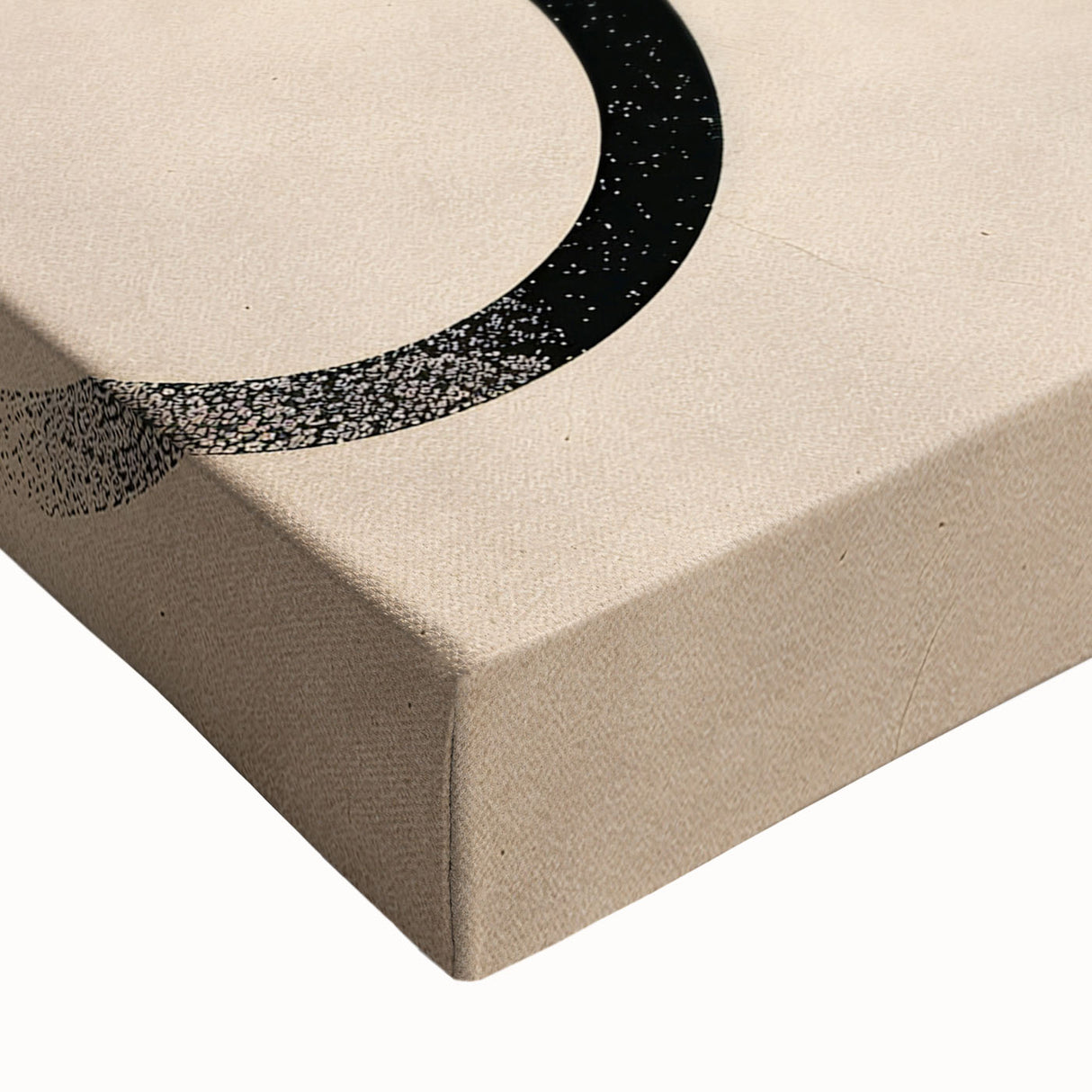 Close-up of an abstract minimalist design stretched canvas wall art piece showcasing soft earth tones and geometric patterns, perfect for modern home decor.
