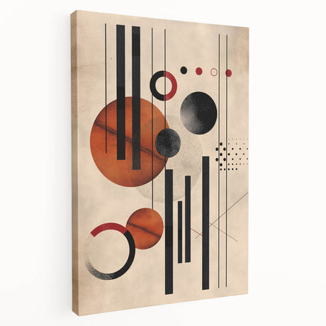 Abstract minimalist wall art collection displayed on stretched canvas, showcasing a contemporary design with muted colors and geometric shapes, perfect for modern interiors.