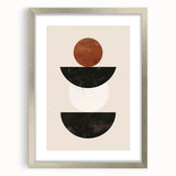 Abstract minimalist wall art design featuring a silver-framed piece with a mat, showcasing geometric patterns and soft color tones, ideal for modern home decor.