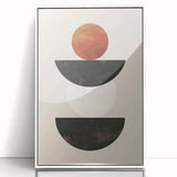 Framed abstract minimalist wall art design featuring soft pastel colors and geometric shapes, set against a sleek white background, perfect for modern decor.