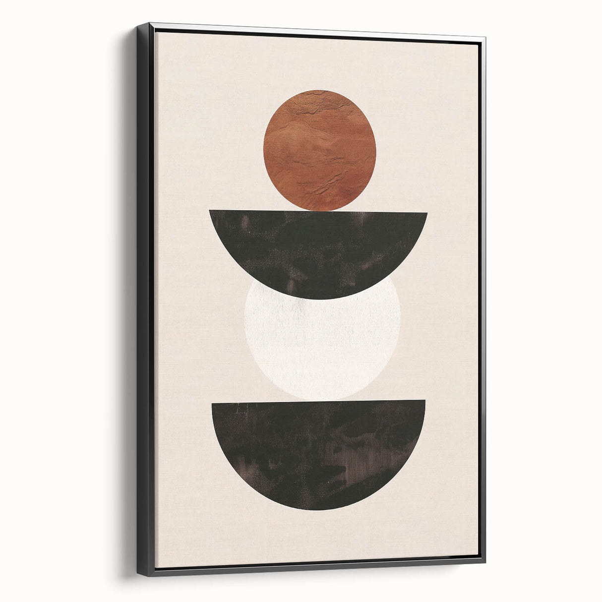 Framed abstract minimalist wall art with a black canvas design, showcasing a contemporary aesthetic ideal for modern home decor. Perfect for living room or office spaces.